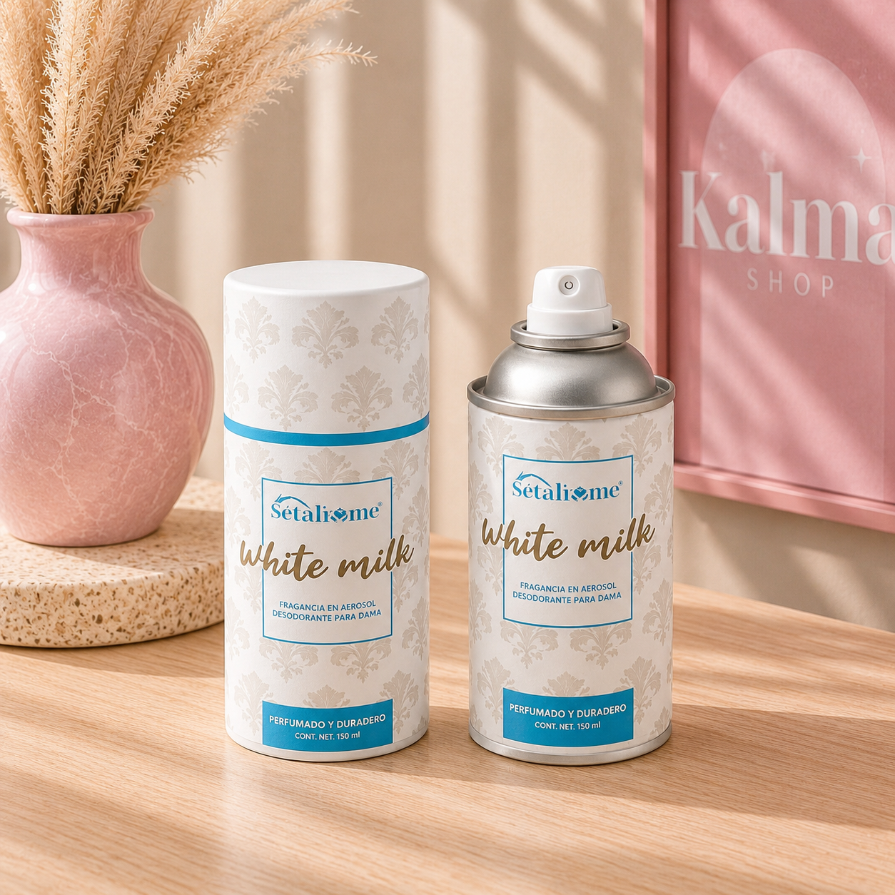 Ambientador en spray blanco latte