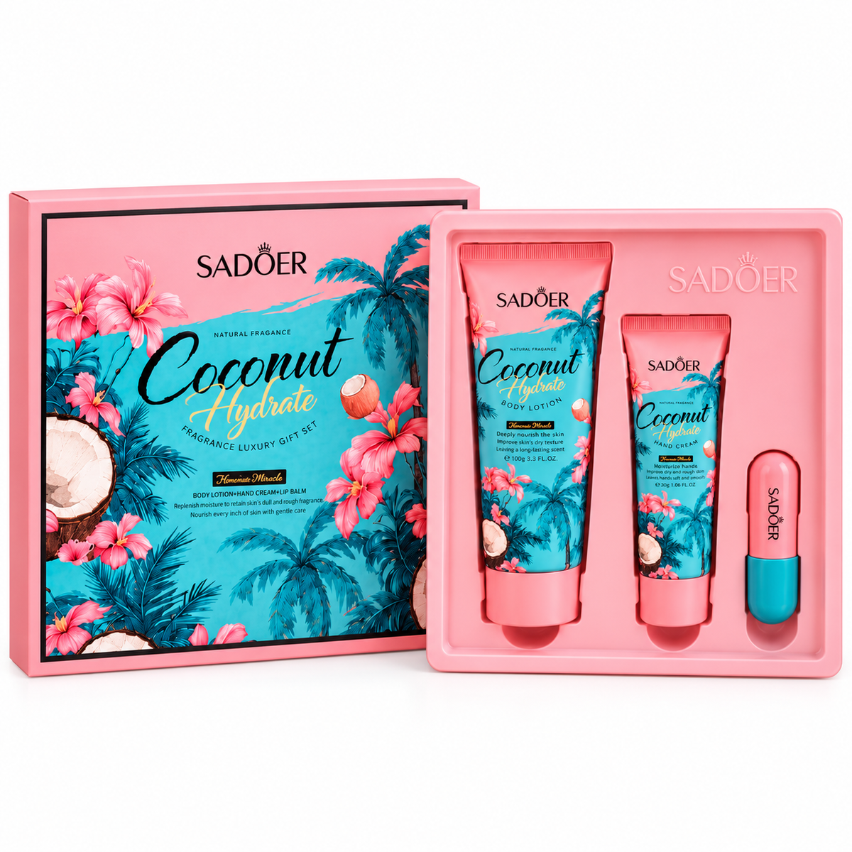 Pack coco ( loción corporal, crema de manos y balsamo labial )