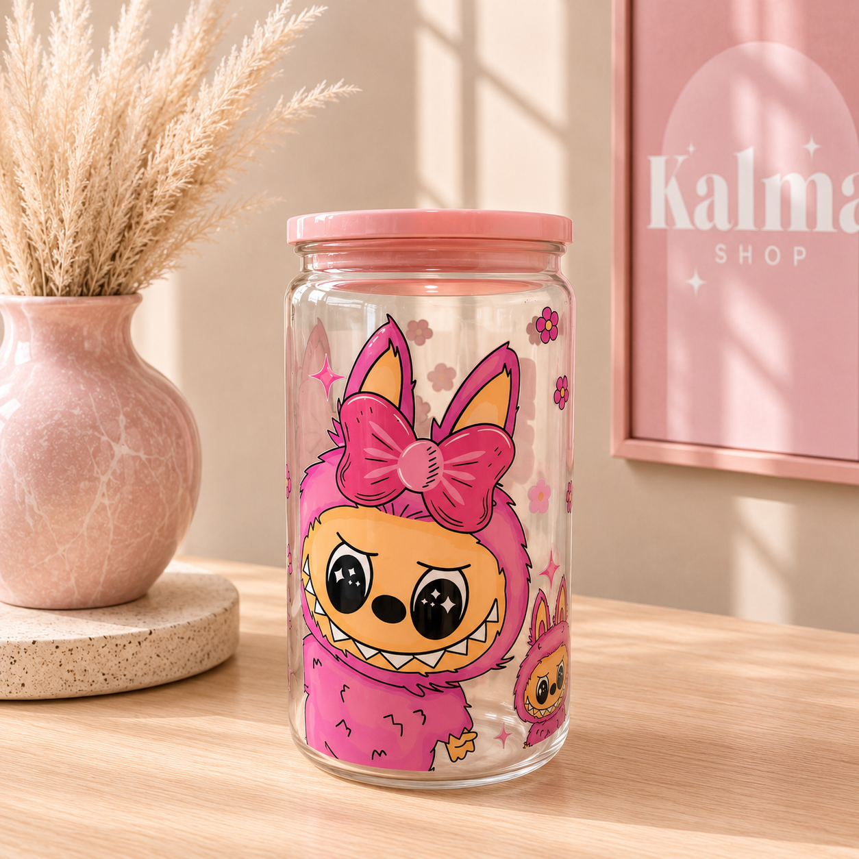 Vaso personalizado de labubu rosa