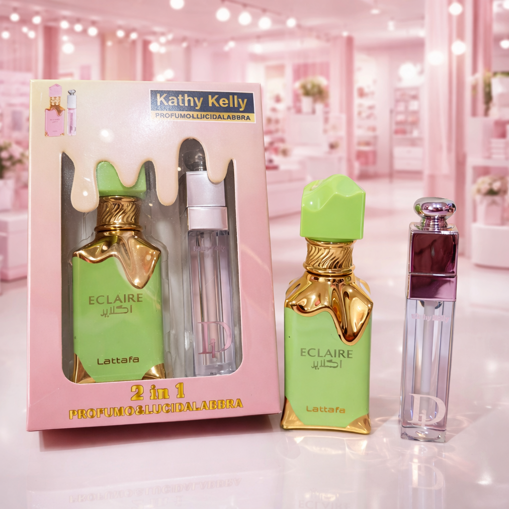 Set eclaire mini pistacho con caramelo + labial