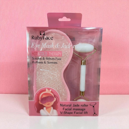 Antifaz para las ojeras y roll on de piedra jade para masajear