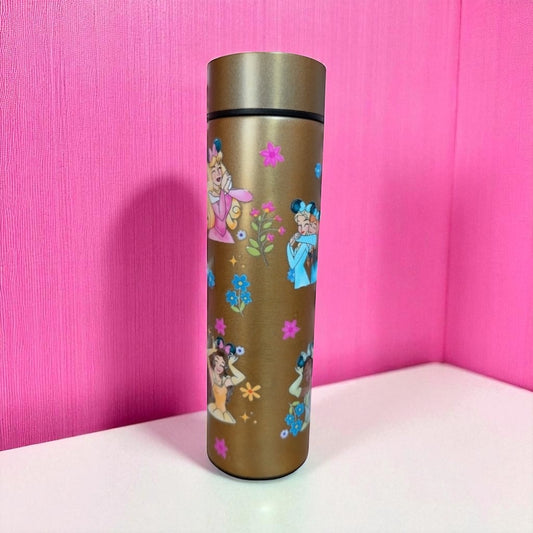 Termo princesas Disney, con tapon táctil para saber la temperatura de la bebida