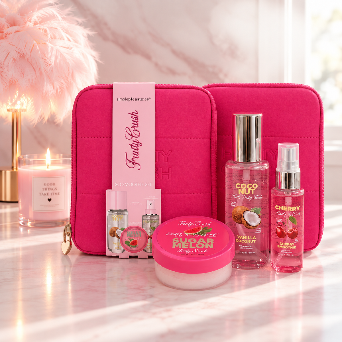 Pack irresistible frutal ( gel de ducha, bruma y crema corporal )sandia, coco y cereza