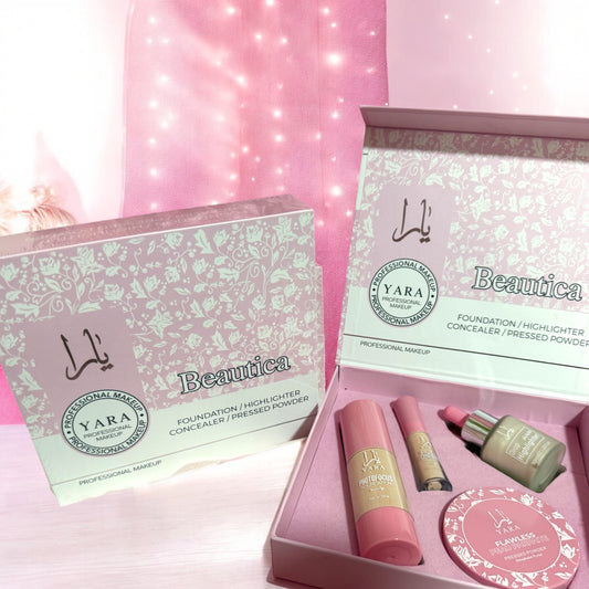 Pack yara, base + corrector + polvos compactos + iluminador