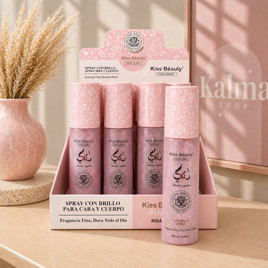 Spray arabe rosa brillo para cara,cuerpo y pelo