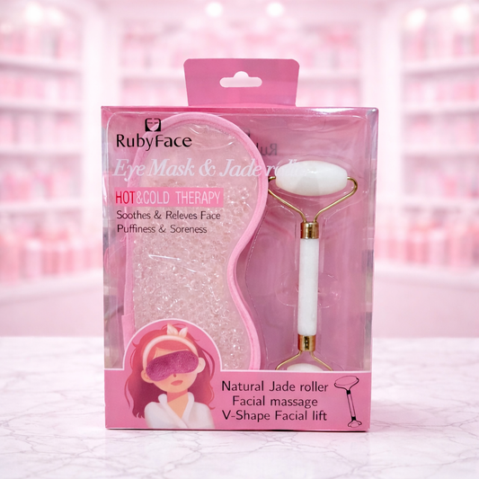 Antifaz para las ojeras y roll on de piedra jade para masajear